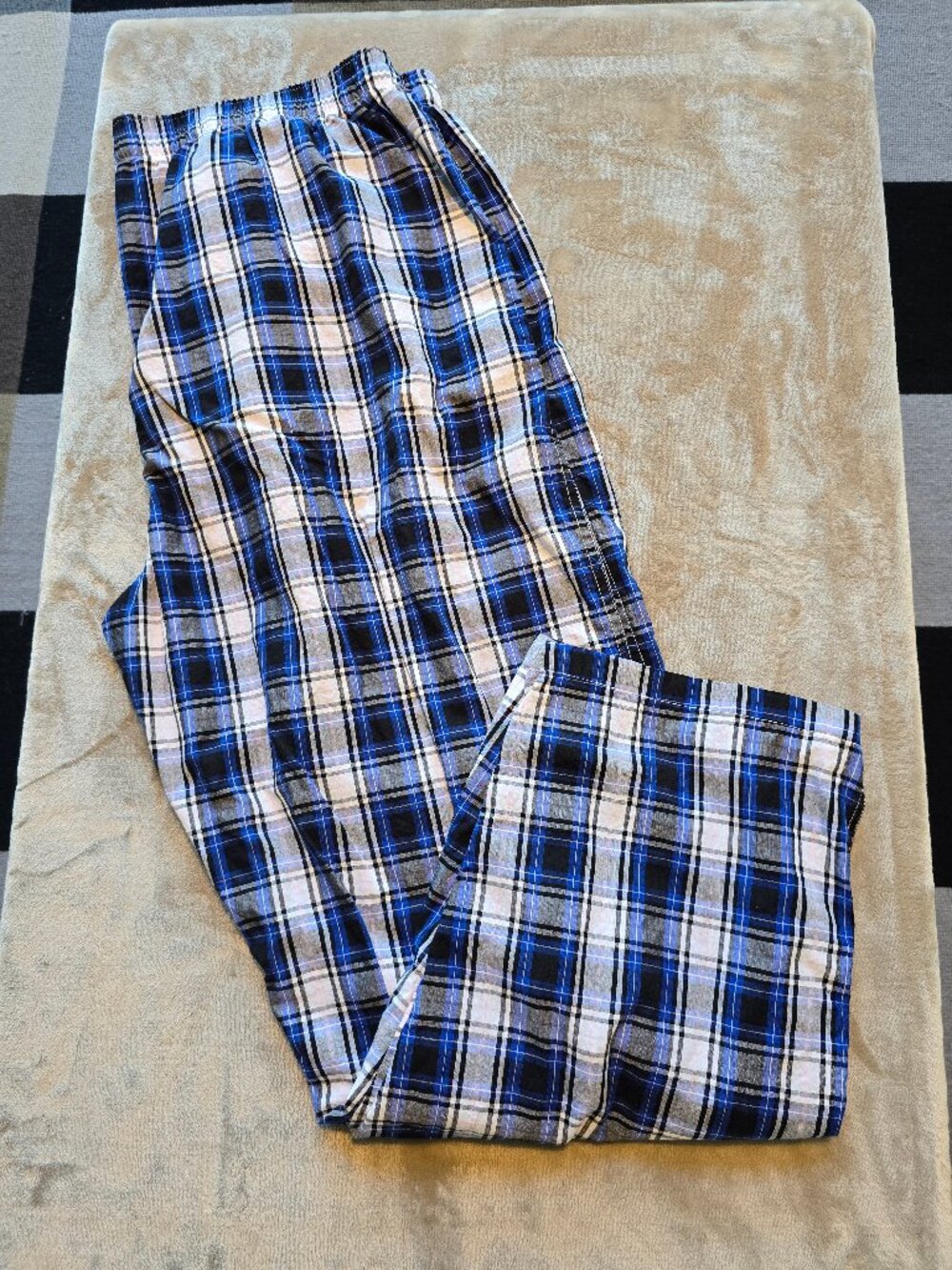 NOFIZ Men's Plaid Flannel Pajama Pants Blue Black White 100% Cotton - Size XXL